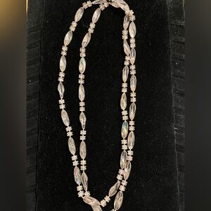 Elegant 1 String Silver Beaded Semi-Irredescent Necklace 48”